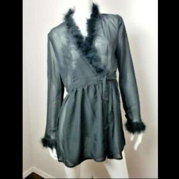 πHOST PICK!ππ€πGorgeous Poly Chiffon Pegnoir with Faux Marabou Trimπ€π - Picture 3 of 9